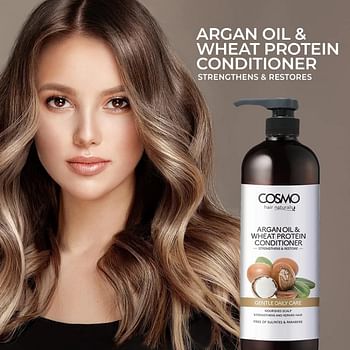 Cosmo Gentle Daily Care - Argan Oil & Wheat Protein Shampoo & Conditioner Combo Set 1000ml, For Men & Women, Sulfates & Paraben Free, 2 in 1 Hair Care Package