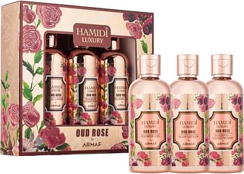 Armaf Hamidi Luxury Oud Rose , 3 Pieces Gift Set For Men & Women, Shower Gel 95ml, Body Lotion 95ml, Shampoo & Conditioner 2 in 1 95ml | Alcohol Free | Hair & Skin Care Product | Daily Care