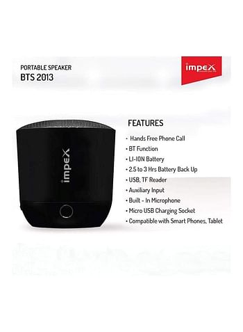 Impex Rechargeable Multimedia Bluetooth Speaker BTS2013 Black