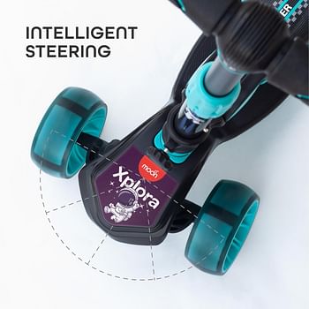 MOON Xplora-Baby/Kids 3 Wheel Scooter Outdoor & Sports Scooter Toy with Seat LED Light Up Wheels Height Adjustable Handle Suitable from 3Years+ Holds Upto 50Kg Blue and black.