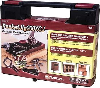 Milescraft 7336 Pocket Jig 200XCJ - Pocket Hole Bundle with Double Barrel Pocket Hole Jig, Single Barrel Pocket Hole jig, 2" Face Clamp, and Accessories Needed with Any Pocket Hole Project