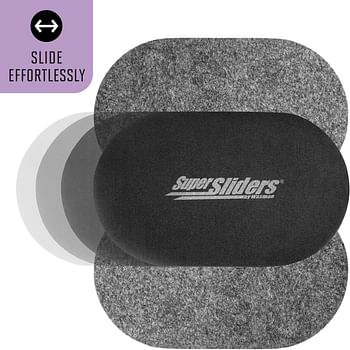 SUPER SLIDERS 5 3/4" x 9 1/2" Oval Reusable Furniture for Hard Surfaces - Effortless Moving and Surface Protection, Gray (4 Pack)