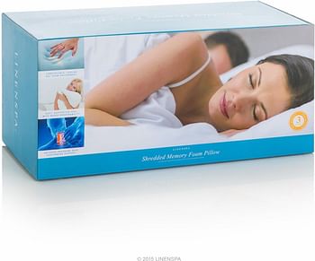 Linenspa Shredded Gel Memory Foam Pillow - Side, Stomach, Back Sleeper - Medium Firm - Dorm Room Essentials, Standard Size, White