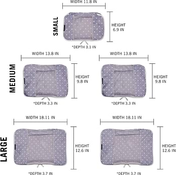 TravelWise Packing Cubes, White Dots, Set (5262369), White Dots, 1 Small, 2 Medium, 2 Large, Packing Cubes