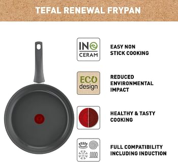 Tefal Renewal Frying Pan 32 cm Non-Stick Ceramic Coating Eco-Designed Recycled Fry Pan Healthy Cooking Thermo-Signal - Safe Cookware- Made in France -All Stovetops Including Induction- C4260853