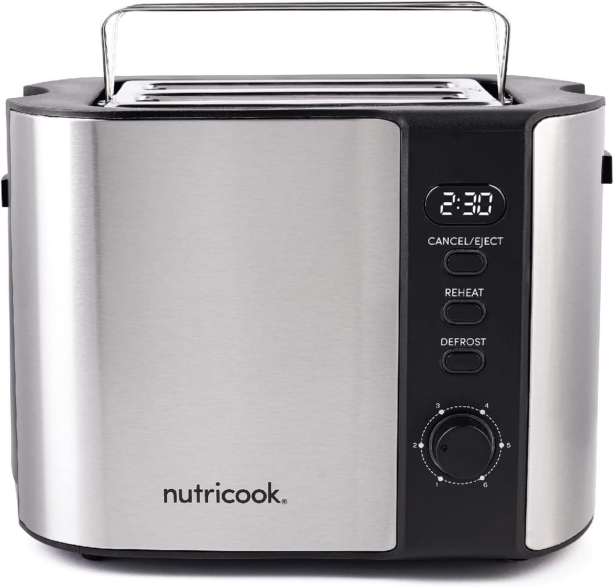 Nutricook Digital 2 Slice Toaster with LED Display, Stainless Steel Toaster with 2 Long & Extra Wide Slots, Silver, T102S