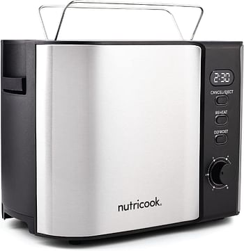 Nutricook Digital 2 Slice Toaster with LED Display, Stainless Steel Toaster with 2 Long & Extra Wide Slots, Silver, T102S