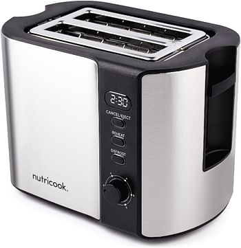 Nutricook Digital 2 Slice Toaster with LED Display, Stainless Steel Toaster with 2 Long & Extra Wide Slots, Silver, T102S