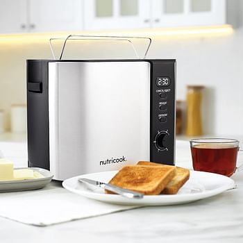 Nutricook Digital 2 Slice Toaster with LED Display, Stainless Steel Toaster with 2 Long & Extra Wide Slots, Silver, T102S