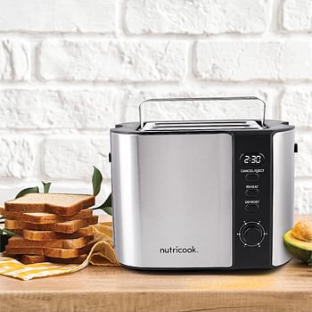 Nutricook Digital 2 Slice Toaster with LED Display, Stainless Steel Toaster with 2 Long & Extra Wide Slots, Silver, T102S