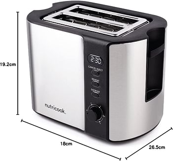 Nutricook Digital 2 Slice Toaster with LED Display, Stainless Steel Toaster with 2 Long & Extra Wide Slots, Silver, T102S