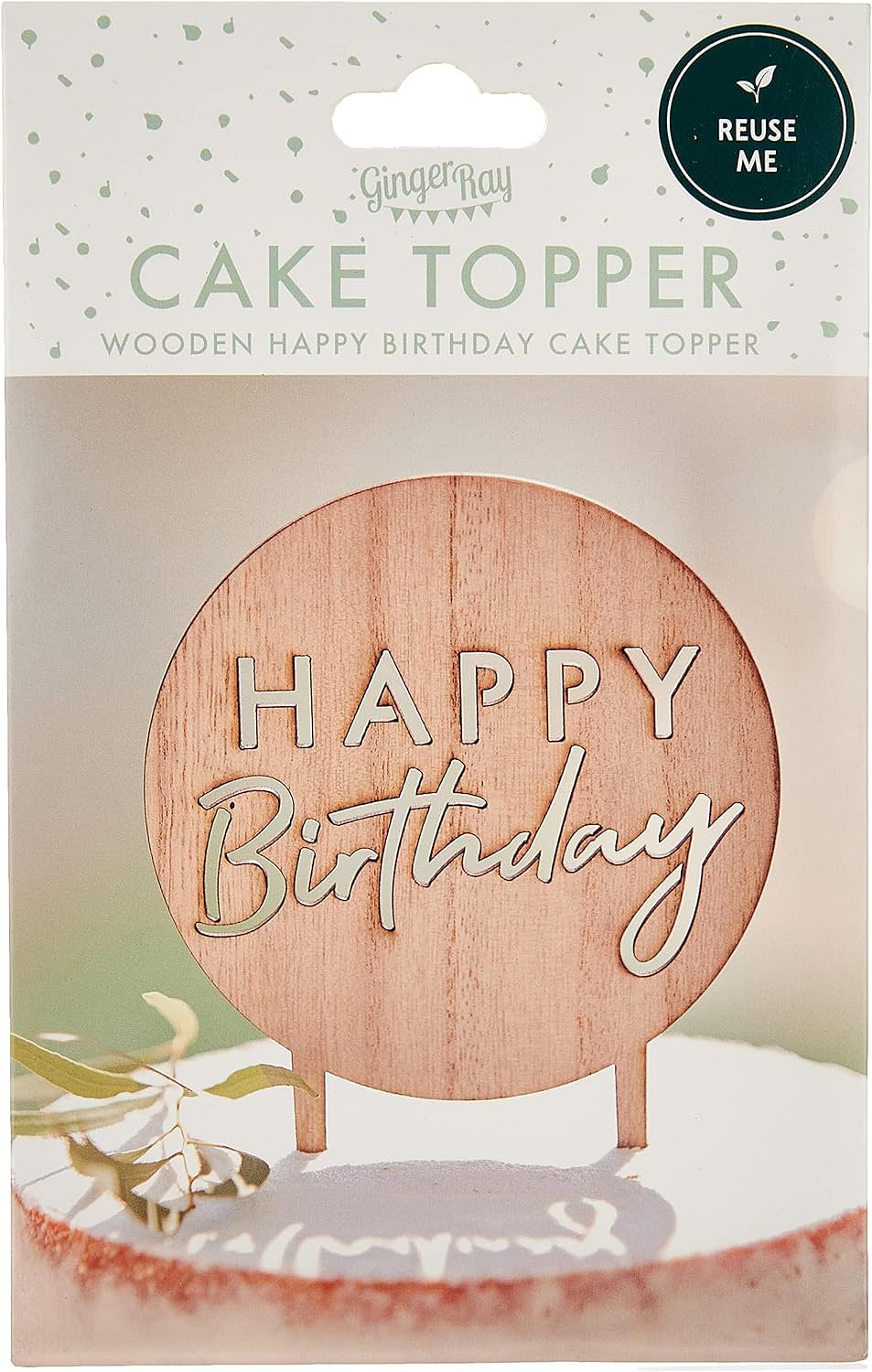 Ginger Ray Wooden Happy Birthday Cake Topper