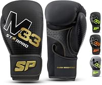 ستاربرو قفازات ملاكمة M33 سوداء للتدريب على الملاكمة - 8 اونصة -أسود غير لامع وذهبي- للرجال والنساء - حشوة من قطعة واحدة - حماية المعصم - قابلة للتنفس