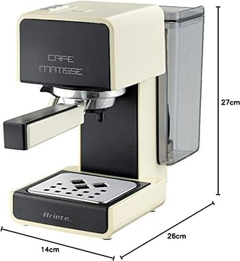 Ariete Cafe Matisse Pump Espresso Coffee Machine with Milk Frother Ground Coffee and Pods Compatible Maxi Cappuccino Maker Auto Shut-off 850W 15 Bar Best for Homes and Offices - ART‎1363-12