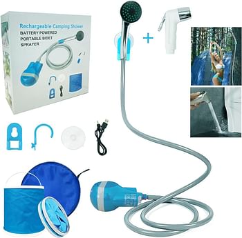 VUCATIN Portable Camping Shower, Camp Shower Outdoor Shower with Sprayer Pump Kits Electric USB Rechargeable Water Pump Shower Head Set for Travel Beach Bike Car Pet Plants
