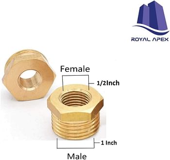 Royal Apex Pack of 2 Brass Reducer BSP Male Thread to BSP Female Thread Reducing Bush Hex Reducer Bushing Hose Pipe Fitting Connector Adapter -1 Inch X1/2 Inch