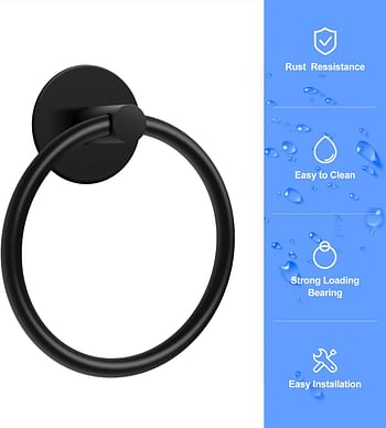 ENJYHZQY No Drilling Self Adhesive Towel Holder, Stainless Steel Towel Ring, Bathroom and Kitchen Towel Rack (Black)