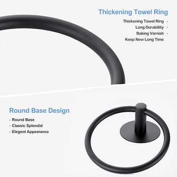 ENJYHZQY No Drilling Self Adhesive Towel Holder, Stainless Steel Towel Ring, Bathroom and Kitchen Towel Rack (Black)