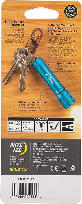Nite Ize R100F-03-R7 Radiant 100 Keychain Edc Flashlight, Blue