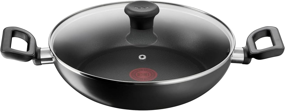 Tefal G6 Delicia 24cm Kadai Pot With Glass Lid, Non-Stick, Black, Aluminium, B4689685