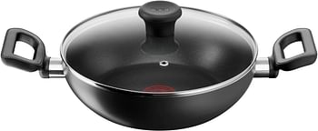 Tefal G6 Delicia 24cm Kadai Pot With Glass Lid, Non-Stick, Black, Aluminium, B4689685