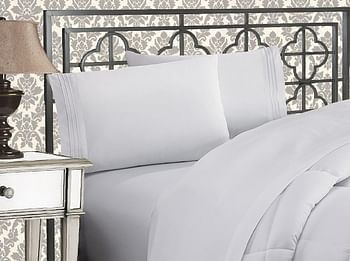 Elegant Comfort Luxurious 1500 Thread Count Egyptian Quality Three Line Embroidered Softest Premium Hotel Quality 4-Piece Bed Sheet Set, Wrinkle and Fade Resistant, King, Gray