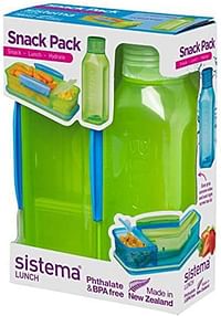 Sistema Snack Pack Lunch Box + Water Bottle Green - H5.51 x W2.52 x D 7.62 inches