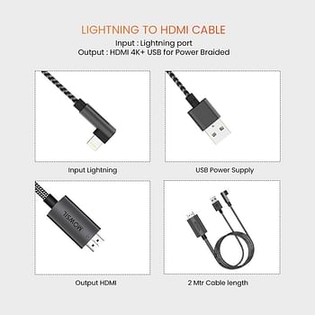 Mowsil Lightning To HDMI Cable 2Mtr