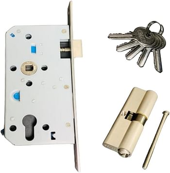 Biella™ Mortise Stainless Steel Door Lock Body with Cylinder Strike Plate  Along with 5 Keys - Multi-color