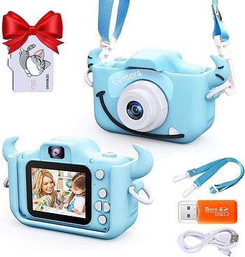 SEMANO Upgrade Kids Selfie Camera Christmas Birthday Gifts for Boys Age 3-9 20MP 1080P HD Digital Video Cameras for Toddler Portable Toy for 3 4 5 6 7 8 9 Year Old Boys with 32GB SD Card-Blue