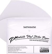 JANDJPACKAGING Premium Printable Vinyl Sticker Paper - for Inkjet and Laser Printer - 55 Pack - Dries Quickly and Holds Ink Beautifully-Glossy White