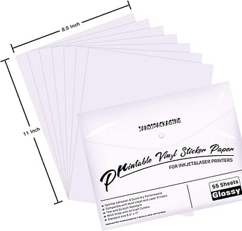Printable Vinyl for Inkjet Printer - 30 Pack Printable Vinyl Sticker Paper Matte White - Standard Size 8.5"x11"