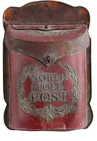 Creative Co-op Distressed Red North Pole Post Tin Box ,Red, Large