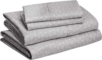 Amazn Basics Lightweight Super Soft Easy Care Microfiber Bed Sheet Set with 14” Deep Pockets - King, Gray Arrows