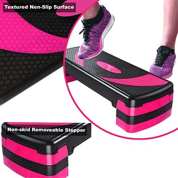 MAXSTRENGTH Fitness Stepper for Exercise Workout 5 Height Level Adjustable 10cm 15cm 20cm 25cm 30cm Non-Slip Step Platform for Aerobic Exercise Stamina Cardio Yoga Routines Training