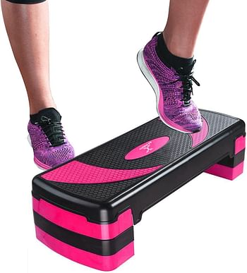 MAXSTRENGTH Fitness Stepper for Exercise Workout 5 Height Level Adjustable 10cm 15cm 20cm 25cm 30cm Non-Slip Step Platform for Aerobic Exercise Stamina Cardio Yoga Routines Training