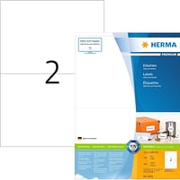HERMA Self Adhesive Multi-Purpose Labels, 2 Labels Per A4 Sheet, 400 Labels For Laser And Inkjet Printers, Large, 210 x 148 mm (4628), White
