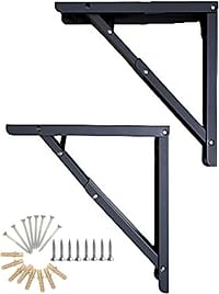 Royal Apex Folding Shelf Brackets, 2 Pcs 12 Inch Heavy Duty Metal Collapsible Shelf Bracket for Bench Table, Wall Mounted DIY Triangle Brackets with Screws, Space Saving Max Load 154 lbs (12 Inch)