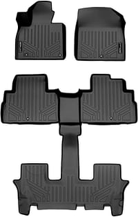 Smartliner All Weather Custom Fit Black 3 Row Floor Mat Liner Set Compatible With 2020-2023 Kia Telluride 2Nd Bucket Seats Without Center Console