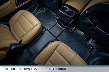 Smartliner All Weather Custom Fit Black 3 Row Floor Mat Liner Set Compatible With 2020-2023 Kia Telluride 2Nd Bucket Seats Without Center Console