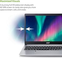 كمبيوتر دفتري Acer Aspire 5 A515 مزود بـ Ryzen 5500U، وذاكرة وصول عشوائي DDR4 سعة 8 جيجابايت/وحدة تخزين SSD سعة 256 جيجابايت/بطاقة رسومات AMD Radeon™/شاشة عرض ComfyView مقاس 15.6 بوصة بدقة FHD IPS، ويندوز 11، لوحة مفاتيح ENG/ARB، فضي