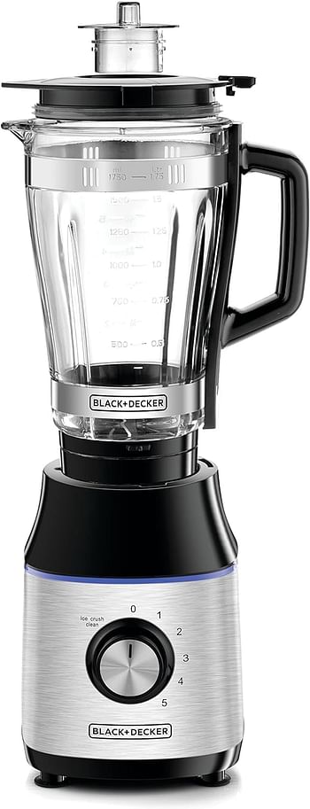 Black+Decker 700W High Speed Premium Blender - BX650G-B5 , with Glass Jar Black/Silver