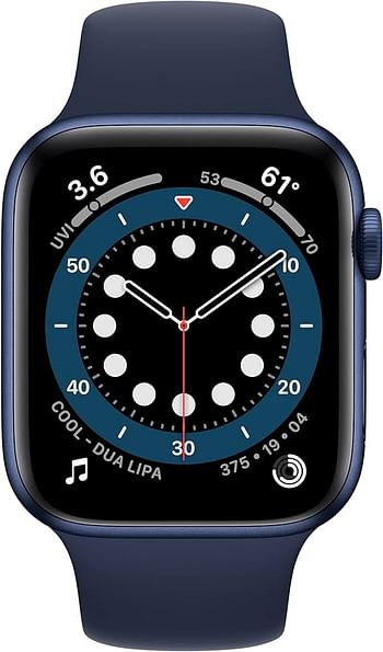 ساعة ابل الاصدار 6 (نظام تحديد المواقع + شبكة خلوية - 44 ملم) هيكل من الألومنيوم باللون الأزرق مع حزام رياضي باللون الكحلي العميق