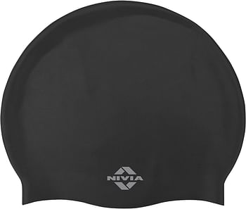 Nivia CLASSIC SILICONE ADULT SWIMMING CAP (BLACK), Multicolor, 4127BK