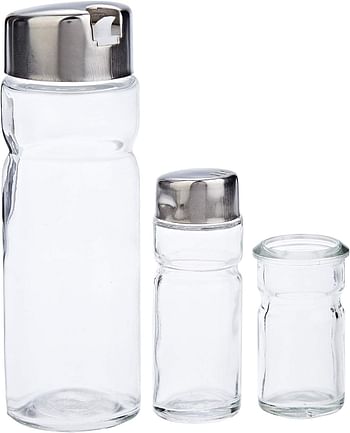 83123- Salt And Pepper Shakers And Oil And Vinegar Bottles Set With Metal Stand Set - 5 Pieces - Clear