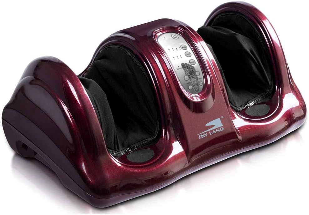 SKY LAND Foot Massager Machine Shiatsu Foot Massager, Therapeutic Reflexology Kneading and Rolling for Feet, Ankle, High-Intensity Rollers, Remote Control- EM-2158, Maroon