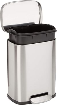 Amazn Basics Smudge Resistant Small Rectangular Trash Can With Soft-Close Foot Pedal, Brushed Stainless Steel, 5 Liter/1.3 Gallon, Satin Nickel Finish