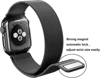 SKEIDO Milanese Loop for Apple Watch 44mm 42mm, Stainless Steel Alloy Replacement Watch Band for iWatch Series 4/3/2/1 (Black)