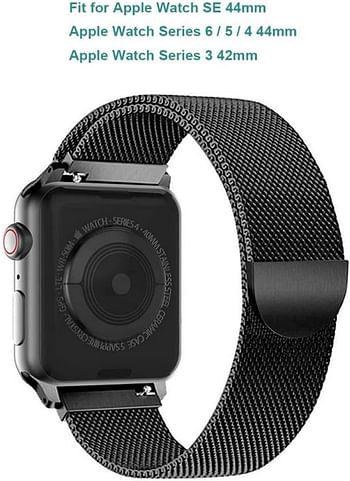 SKEIDO Milanese Loop for Apple Watch 44mm 42mm, Stainless Steel Alloy Replacement Watch Band for iWatch Series 4/3/2/1 (Black)