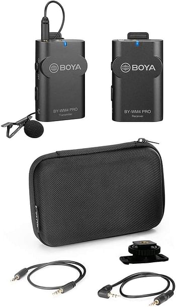 Boya By-Wm4 Pro K1 Portable 2.4G Wireless Microphone System(One Transmitters + One Receiver) With Hard Case For Dslr Camera Camcorder Smartphone Pc Tablet Sound Audio Recording Interview, Black